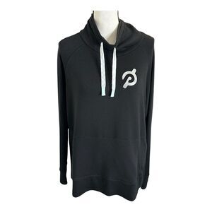 Peloton Legacy Cowl Neck Pullover Sweatshirt Black Silver Glitter Logo‎ Size L